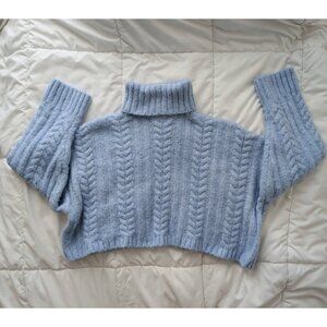 Bershka Cable Knit Blue Turtleneck Sweater